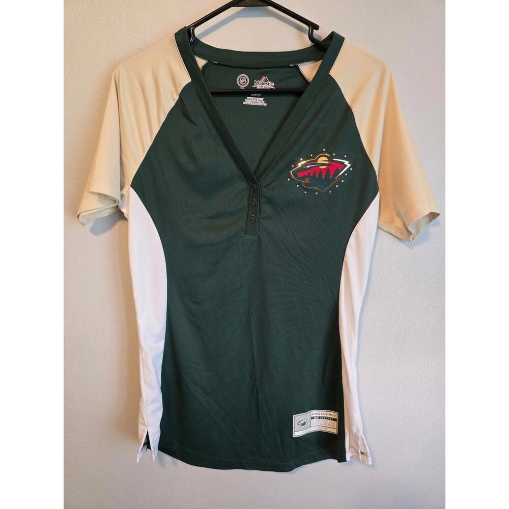 Majestic Minnesota Wild Women’s Gemstone Short Sleeve Top (M)
